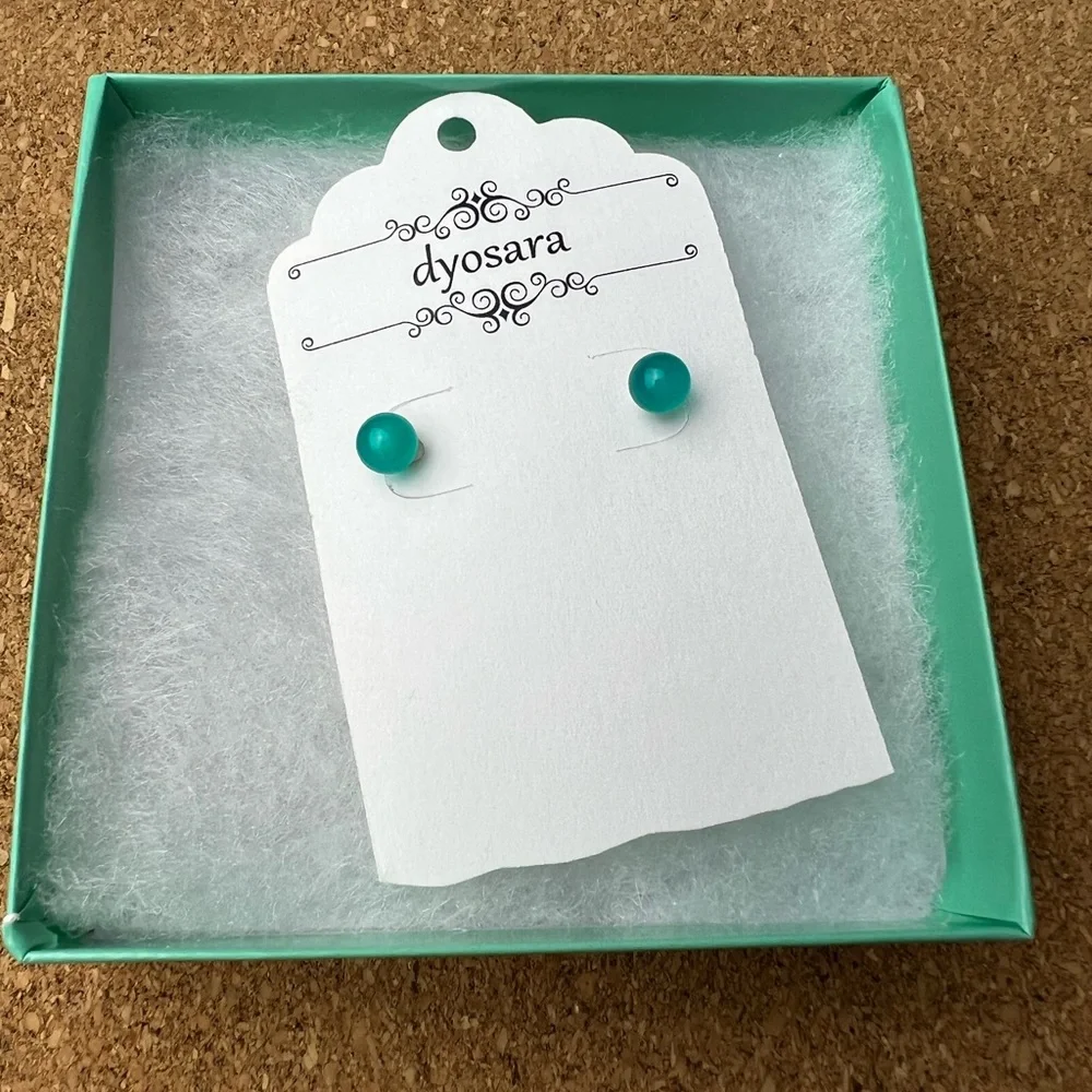 TIFFANY BLUE AMAZONITE STUD EARRINGS - Picture 3 of 5